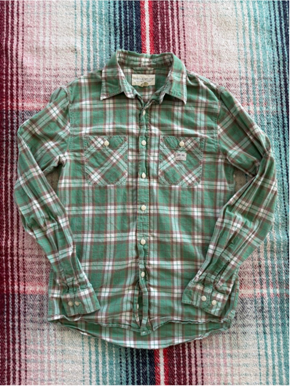 Vintage Denim & Supply Ralph Lauren Green Plaid Casual Button Down Shirt S
